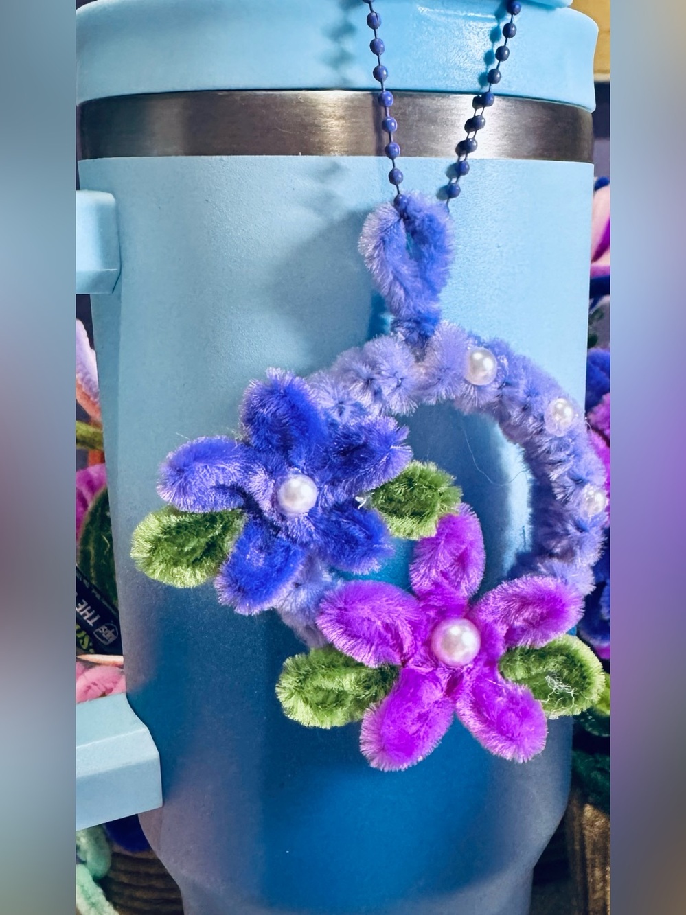 Fuzzy flower 🌺 charm Purple & Blue Fuzzy Flower Charm